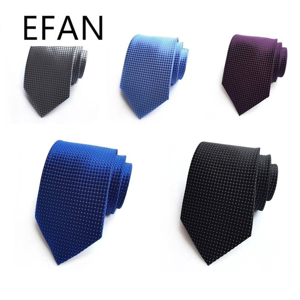 Gravata Xadrez Masculina De 8 Cm Com Bolinhas 100 % Seda Preto Cinza Azul Real Roxo Gravatas