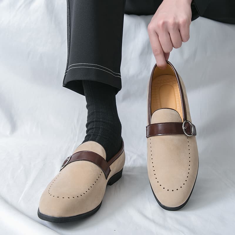 Slip-On sapatos de couro masculino camurça britânica caso de couro pé camurça mocassins aumentando capa pé preguiçoso fo