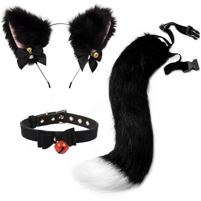 Tiara de orelhas de gato, acessório de cauda de gato, acessório de cabelo artesanal com orelhas de gato fofo, conjunto d