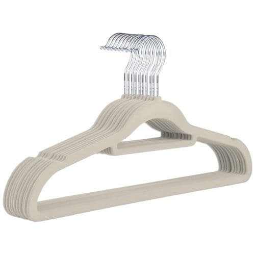 Kit 10 Unidades Cabide Slim Veludo Antiderrapante Bege Organizador Roupas Closet