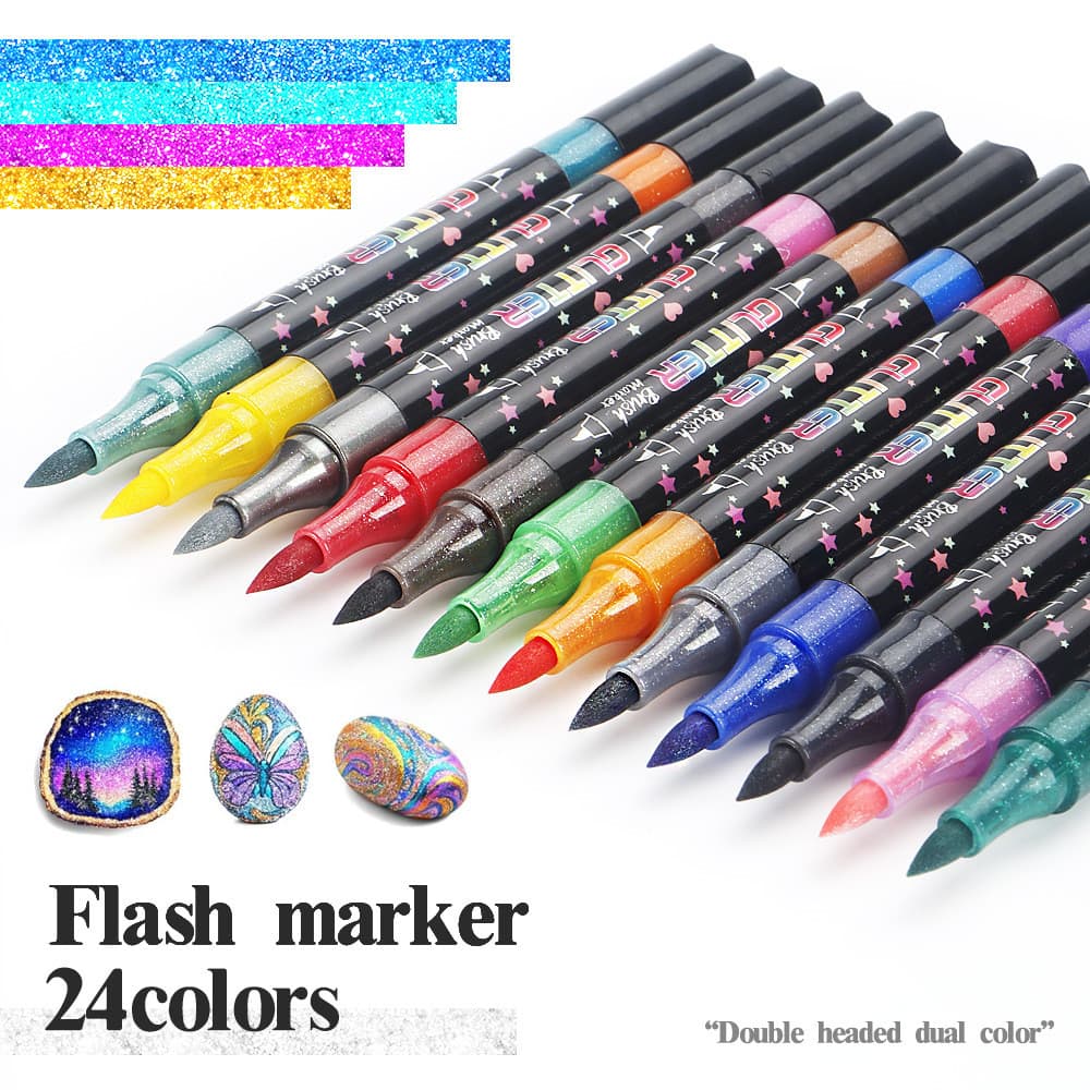 Novo estilo de duas cabeças conjunto de canetas piscantes de duas cores escola primária diy manuscrito jornal pintura pi