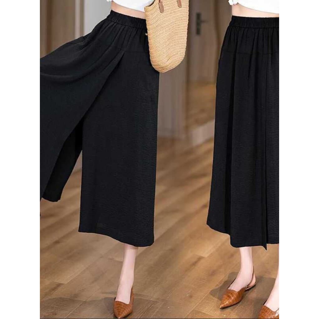Verão novo estilo estilo fino solto cintura alta fenda preguiçoso 2024 Casual Culottes mais magro olhar estilo chinês co