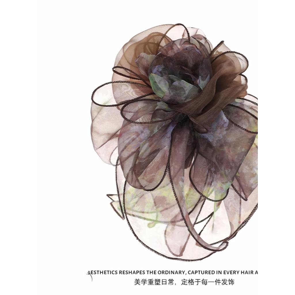 [Fio fosco floresta marrom] Retro Organza flor grampo de cabelo malha saia Streamer acessórios para o cabelo cabeça tras