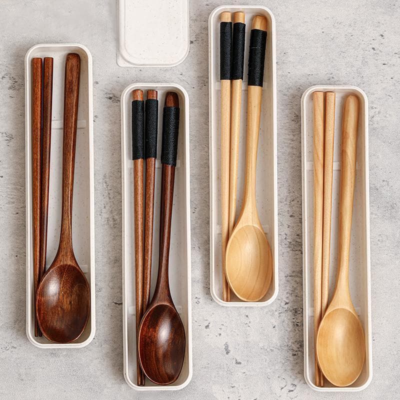 Tmall Premium pauzinhos colher conjunto de madeira uma pessoa portátil talheres conjunto de três peças crianças estudant