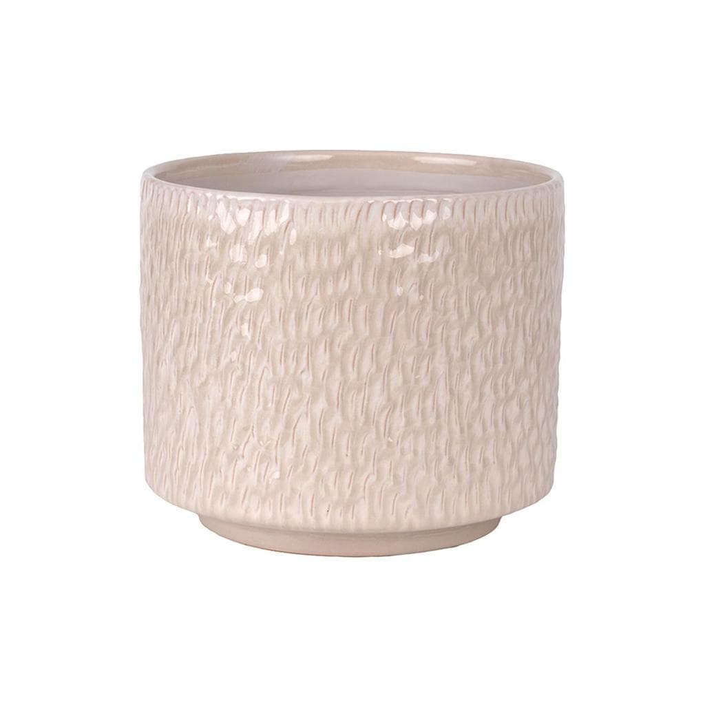 Cachepot Vaso Decorativo Savia em Cerâmica Off-White com Relevo 13,5cm