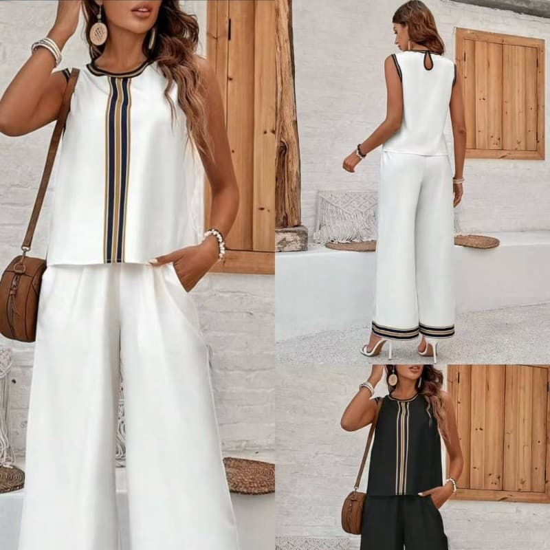 Conjunto De Calças De Perna Larga Superior2025 Novo Top Solto Casual Reto