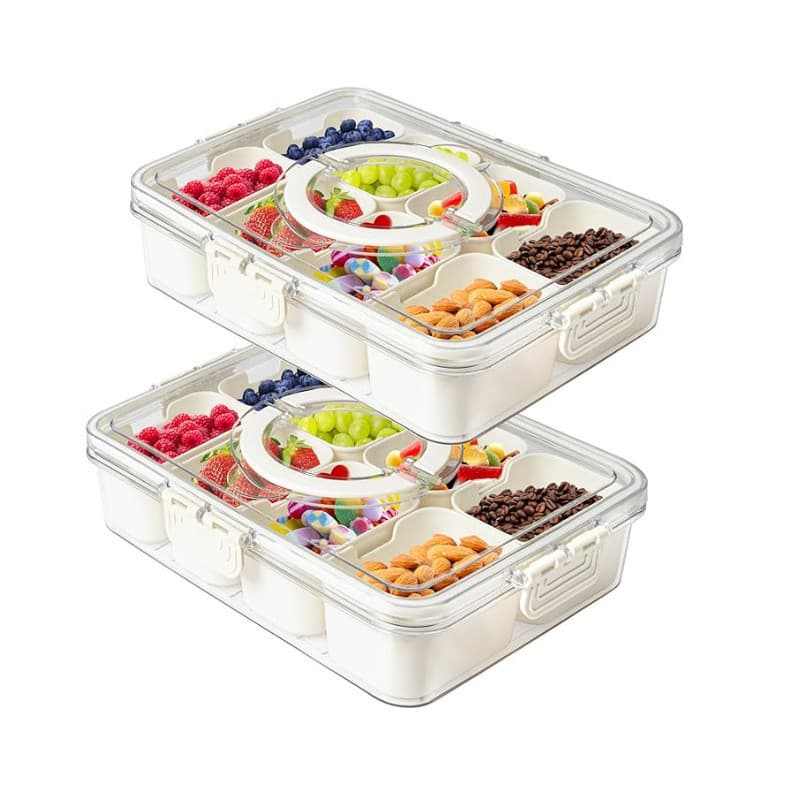 Alça de lanche caixa de armazenamento de oito compartimentos compartimento doméstico ao ar livre frasco de tempero com t