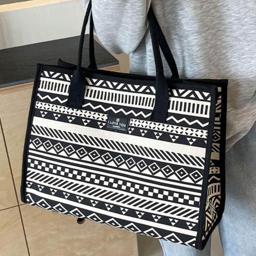 Tote grande capacidade 2025 novo estilo bolsa de ombro feminino commuter lona portátil saco de compras passeio viagem co