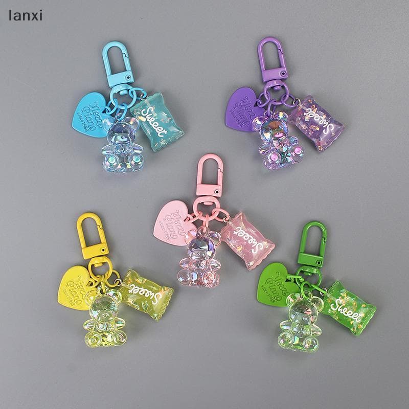[LANXI] Chaveiro De Desenho Animado Bling Heart Bear Candy Bolsa Fofa Acessórios Para Carro