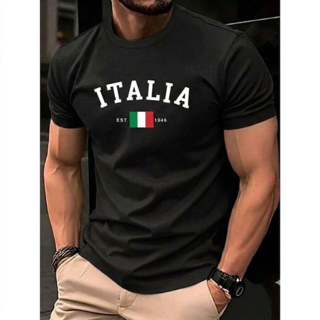 Camiseta Itália Masculina Streetwear Premium Manga Curta Tecido Algodão Macio Caimento Perfeito Casual
