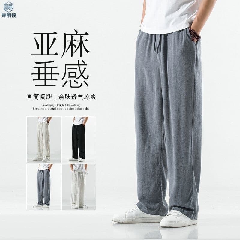 Calças de linho masculinas verão fino estilo chinês calças de linho de algodão verão solto calças masculinas de tamanho
