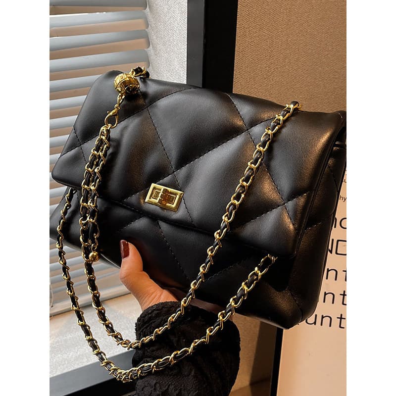 Bolsa preta feminina 2026 Super quente novo estilo venda quente High-End sentido de um ombro pequeno quadrado saco diama