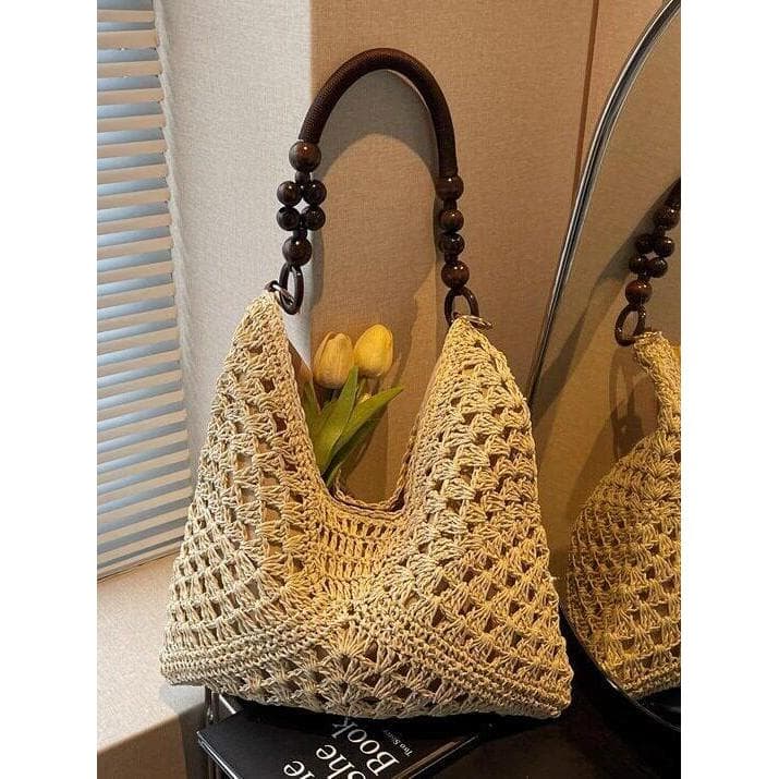 Bolsa de tecido de palha de grande capacidade feminina 2026 novo estilo verão à beira-mar férias praia bolsa elegante te