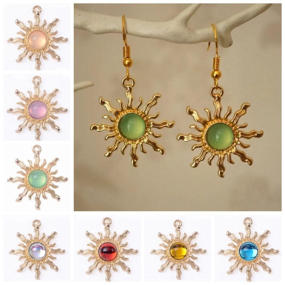10 Peças De Amuletos De Sol Com Pedras Preciosas , Acessórios De Joias Estilo Barroco Brilhante , Pingente De
