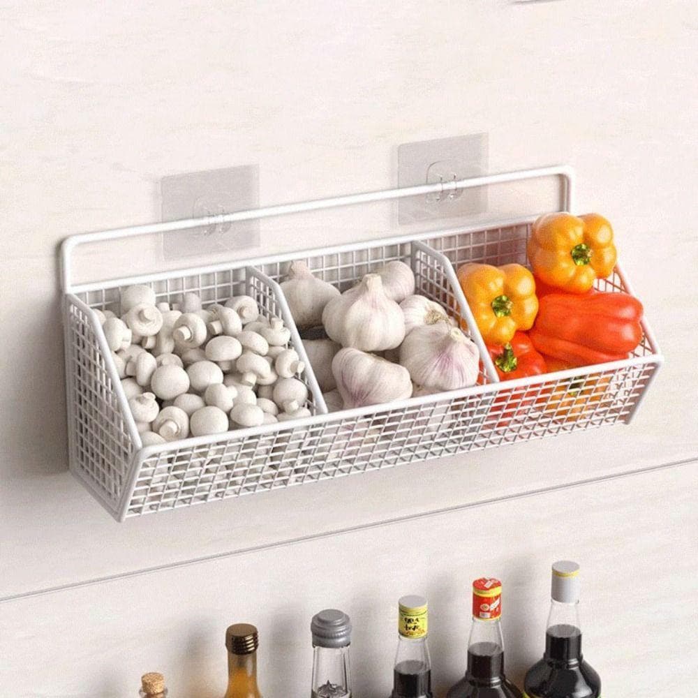 Rack De Armazenamento De Frutas Vegetais  , Cesta Cozinha De Aço Carbono Sem Perfurações , Montada Na Parede