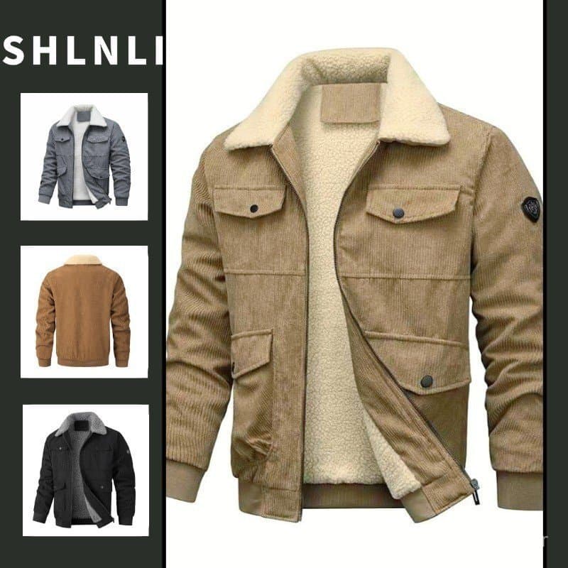 Casaco Masculino Casual Plus Size Americano Minimalista Quente de Lã de Cordeiro, Jaqueta Slim Fit para Outono Inverno