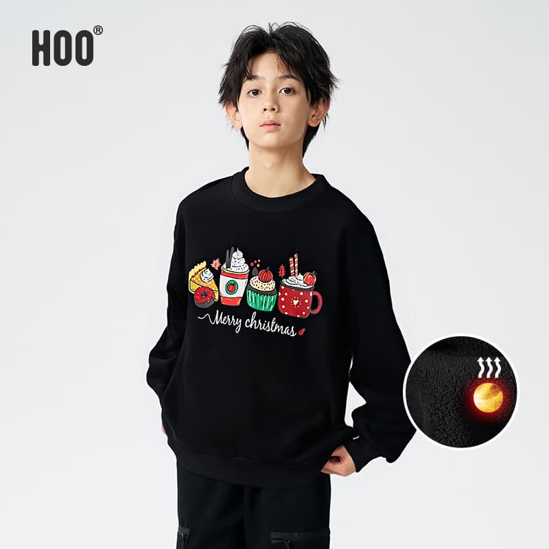 Hoo meninos forro de lã engrossado moletom pulôver outono inverno estilo uma peça velo topo adolescente júnior alto