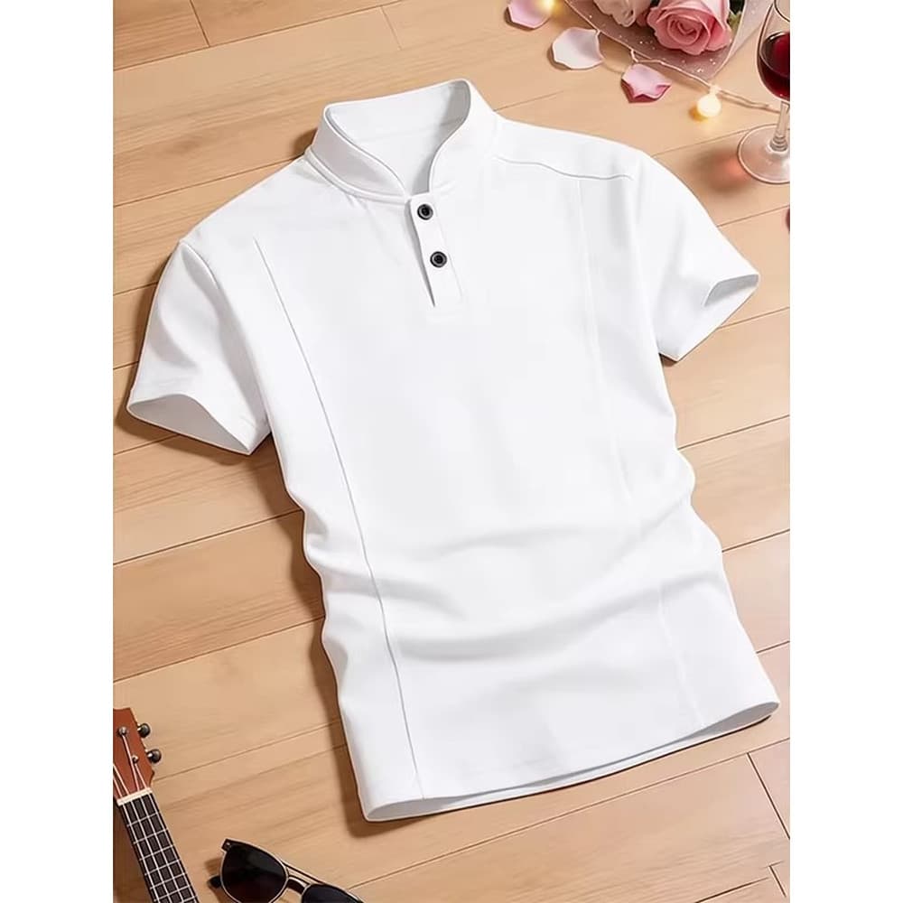 Branco Henry colarinho camiseta masculina verão americano ombro largo mais magro olhar camisa polo manga curta cleanfit