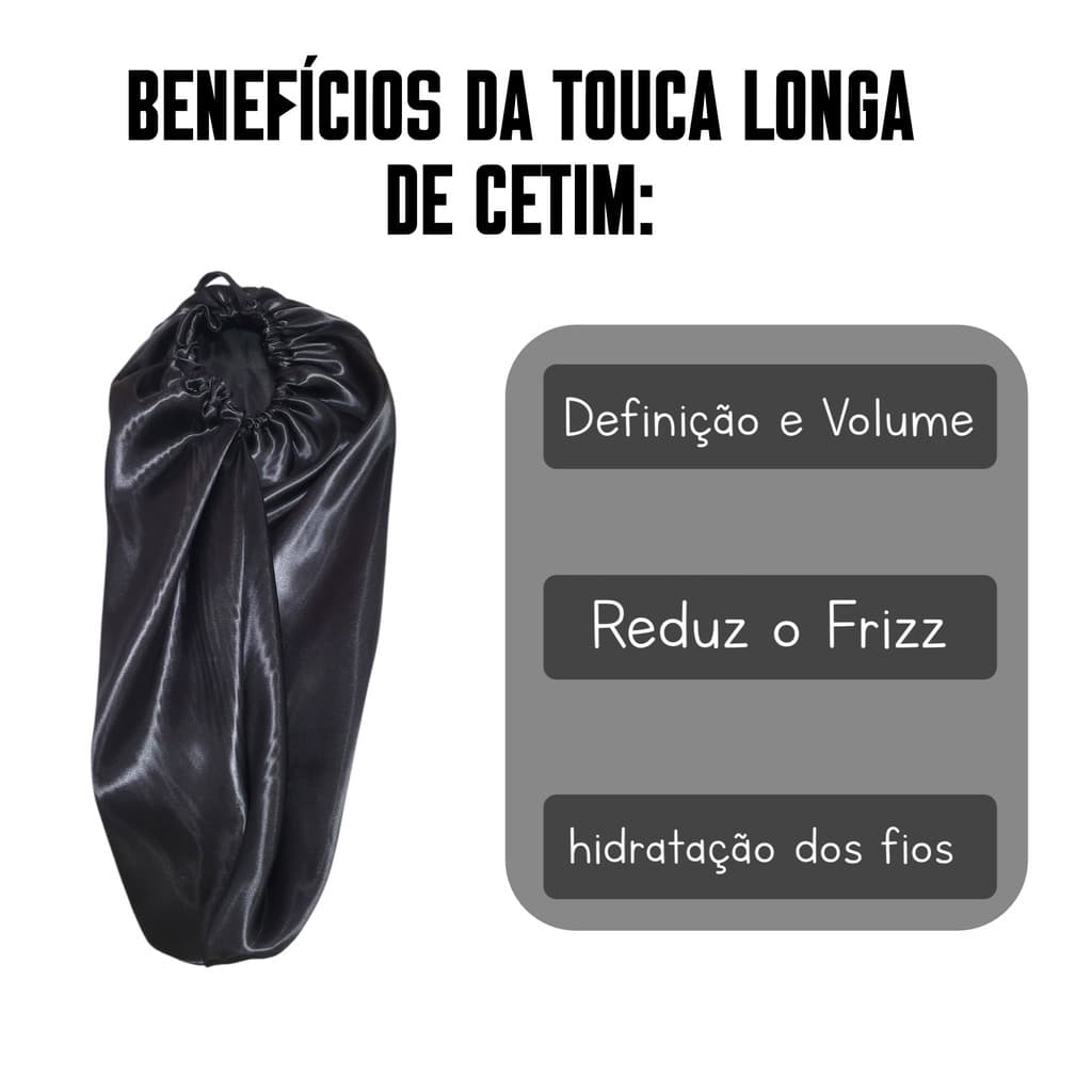 Kit Touca Longa de Cetim e Touca de Cetim Preta