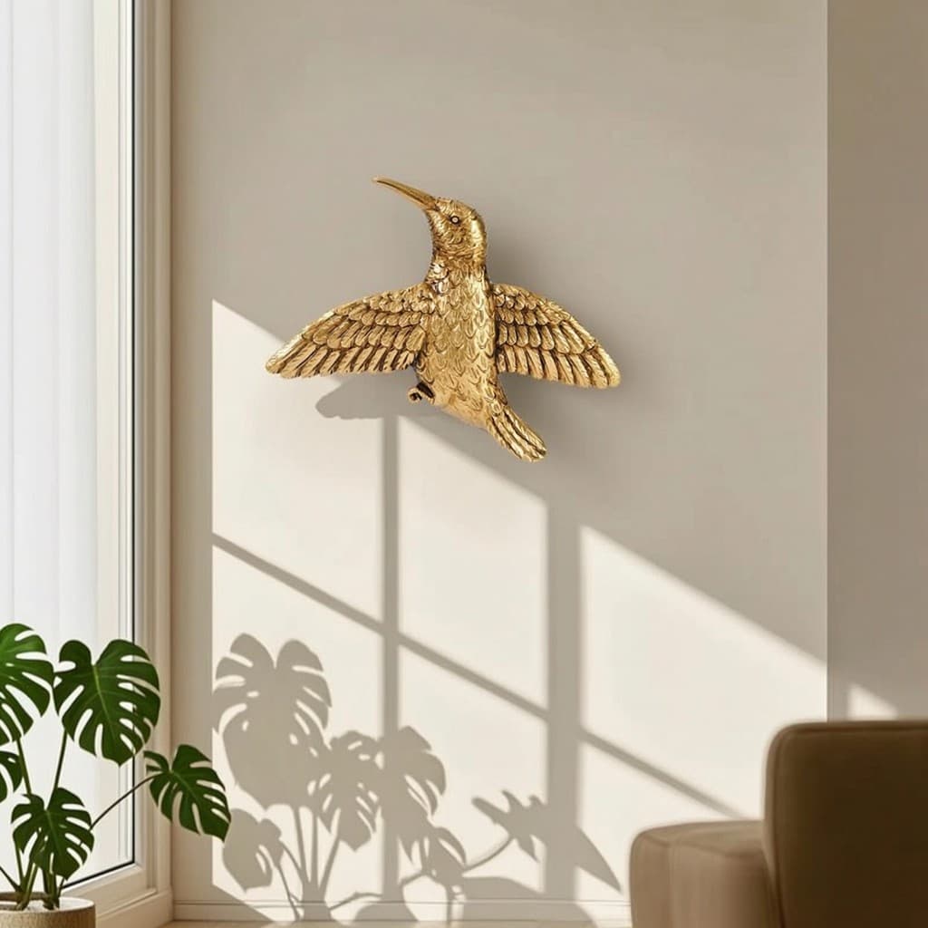 Escultura De Parede De Beija-Flor Texturizada , Decoração , Ornamentos Dourados 3D Para Decoradores De Casa , Sala De Es