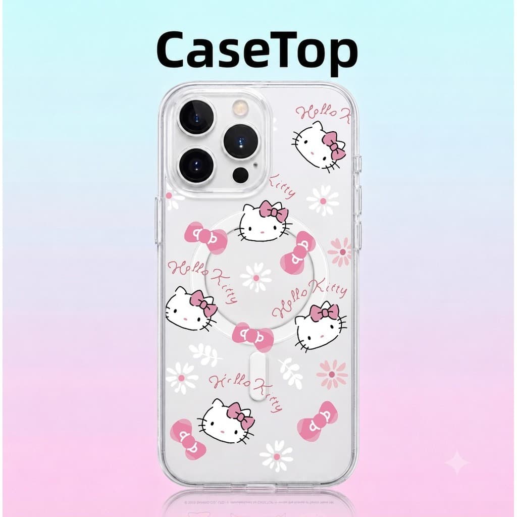 Hello Kitty Laço Capinha Capa Anti-impacto MagSafe Transparente para iPhone 11 12 13 14 15 16 17 Pro Max Plus