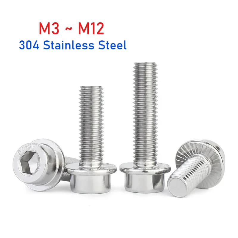 M3 M4 M5 M6 M8 M10 M12 304 Flange De Aço Inoxidável Tomada Parafuso De Cabeça Com Almofada Hexágono