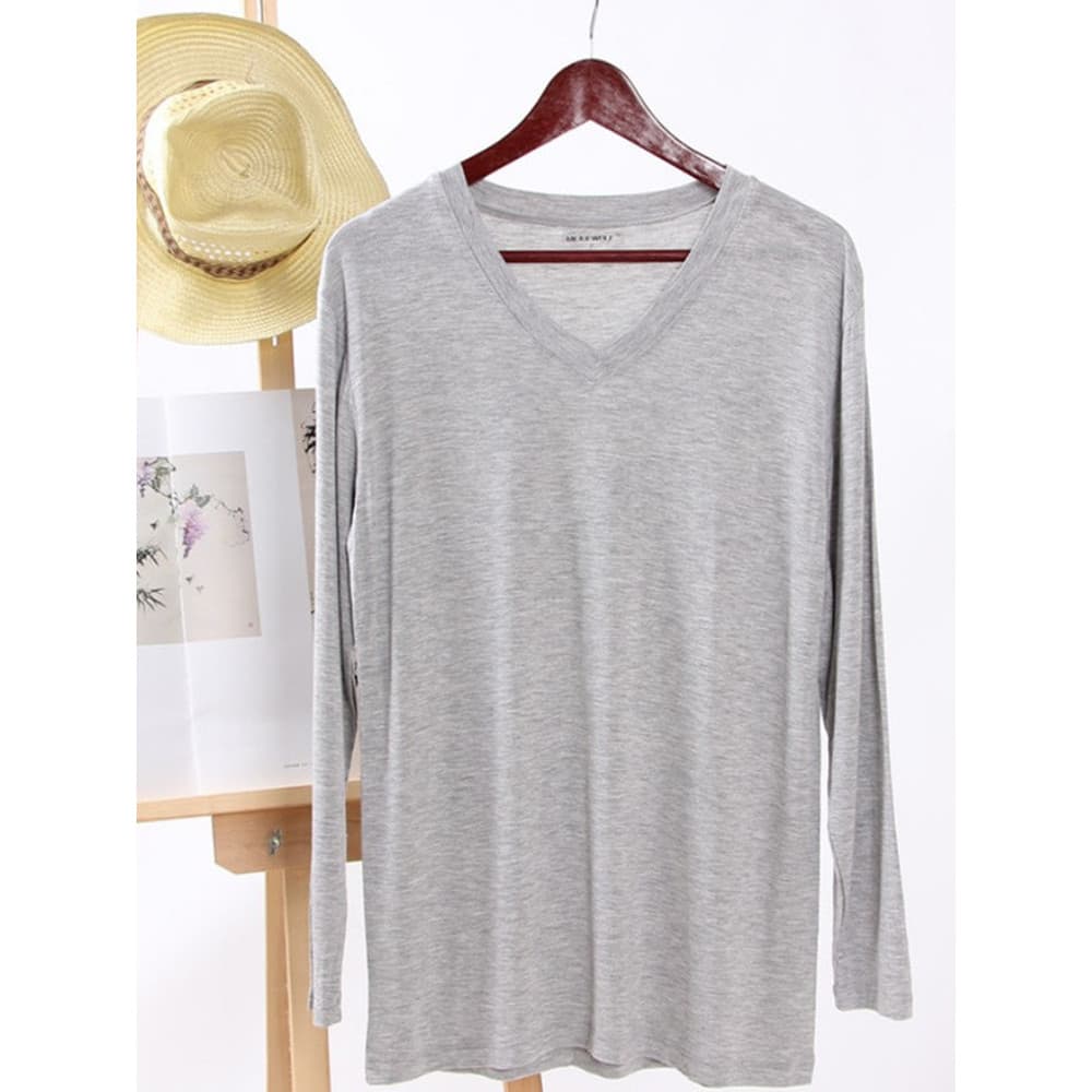 Camiseta masculina de manga comprida, gola redonda, gola em v, roupas de outono, roupa íntima Modal solta, plus Size, 10