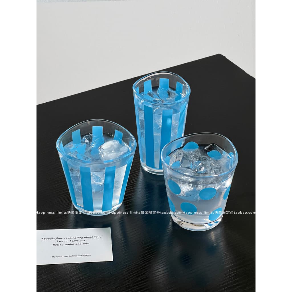 Copo de Vidro Azul Retrô 350ml Café Gelado Suco Suco Refrescante Verão