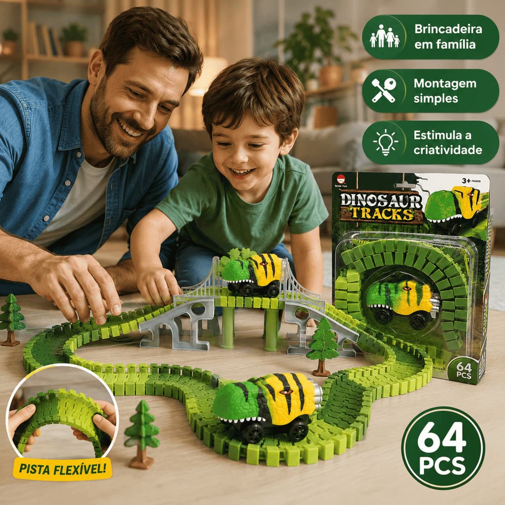 Pista Flexível Dino Adventure 64 Peças com Carrinho T-Rex