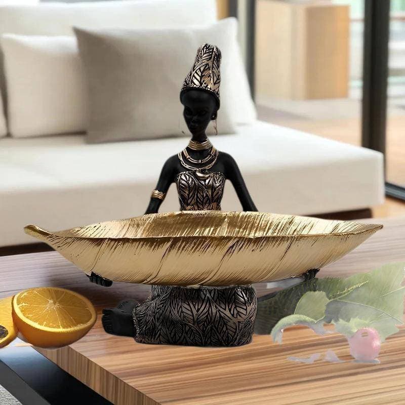 Menina Africana Segurando Uma Escultura De Placa , Ornamento De Armazenamento Decorativo Para Casa E Escritório , Decora