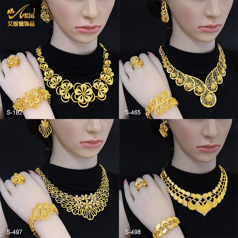 Venda quente recomendado Dubai 24k banhado a ouro colar pulseira brinco conjunto africano colar de noiva conjunto 2K7W