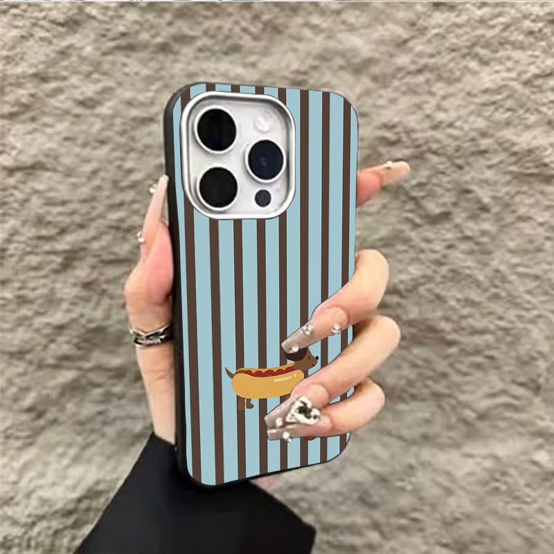 Capinha para iPhone 17/16/15/14/13/12 Pro Max Capa celular dachshund simples listrada couro anti impressão