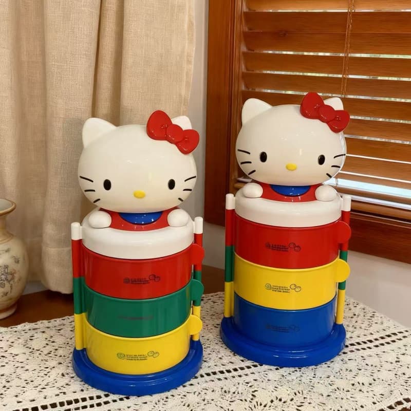 [Haroro] Caixa De Joias Sanrio Armazenamento De Mesa Hello Kitty Cat Giratória De Três Camadas Para E Penteadeira