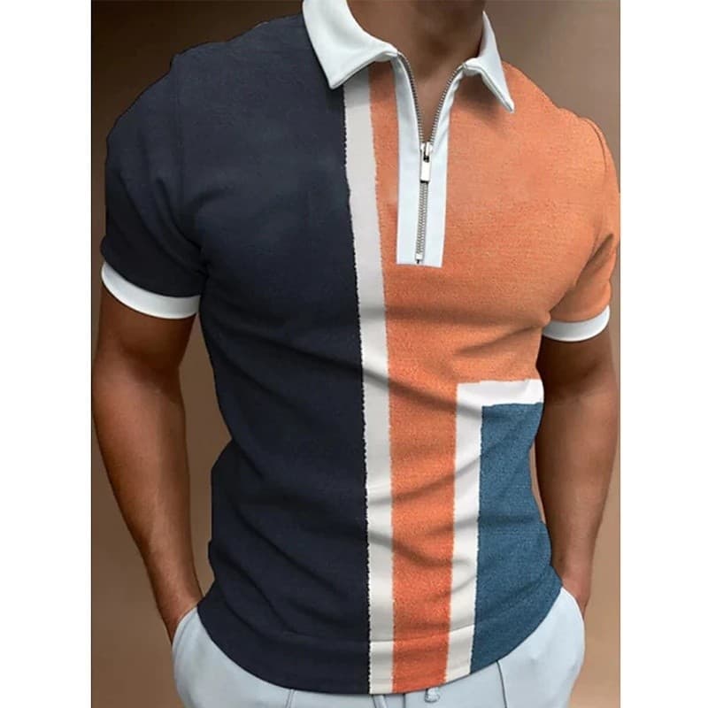 Roupas Masculinas da Moda, Camisas Polo, Streetwear, Estampa Listrada, Camiseta Casual de Manga Curta, Camisa Polo Mascu
