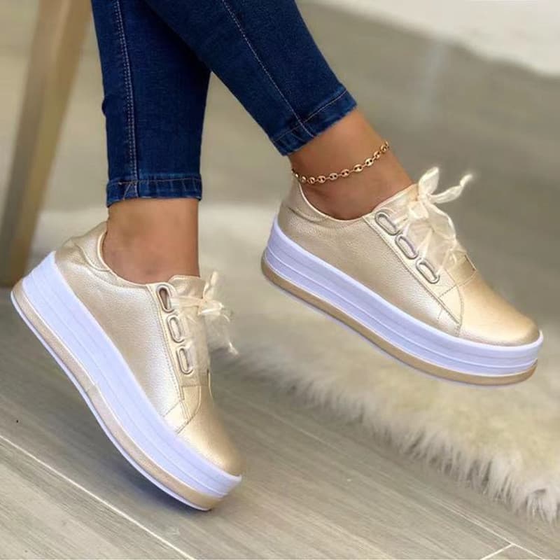 2026 novo estilo tamanho grande sapatos casuais femininos dedo do pé redondo sola grossa sapatos casuais de Viscose sapa
