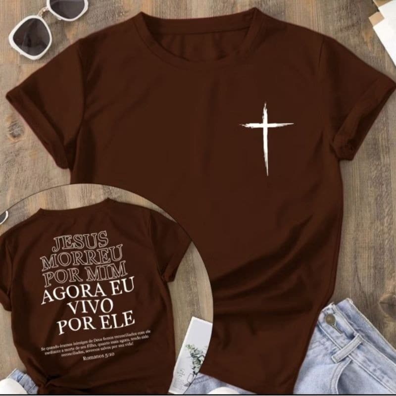 Camiseta Unisex evangelica religiosa 100% Algodão Vivo Por Ele envio imediato