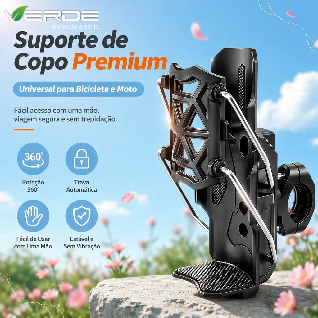 Suporte Ajustável para Garrafa e Copo de Moto e Bike Preto