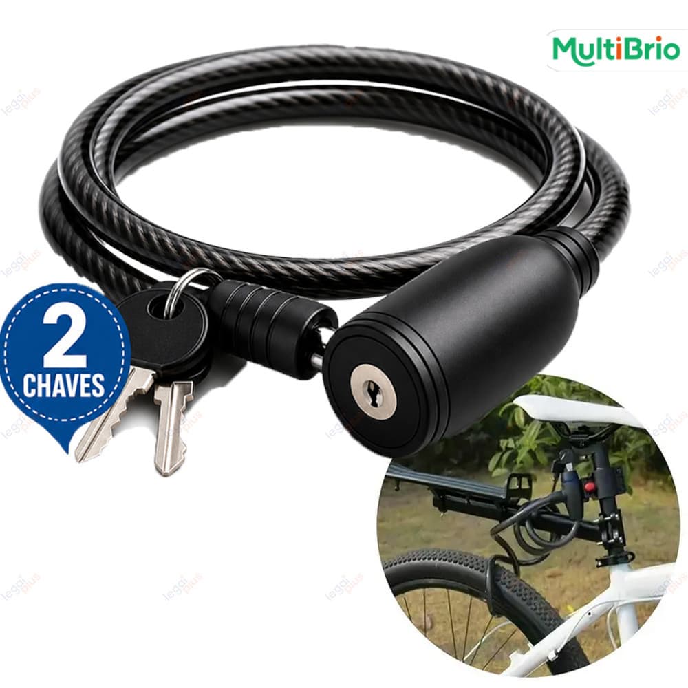 Trava Cabo Aço Reforçado Antifurto 7,5mm 65cm Cadeado Segurança Moto Bike Portão Com 2 Chaves