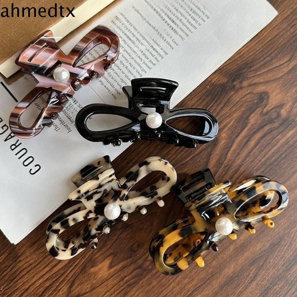 AHMEDTXB Garras De Cabelo Femininas , Grampos De Rabo De Cavalo De Pérola De Leopardo , Enfeite , Design Francês , Clipe