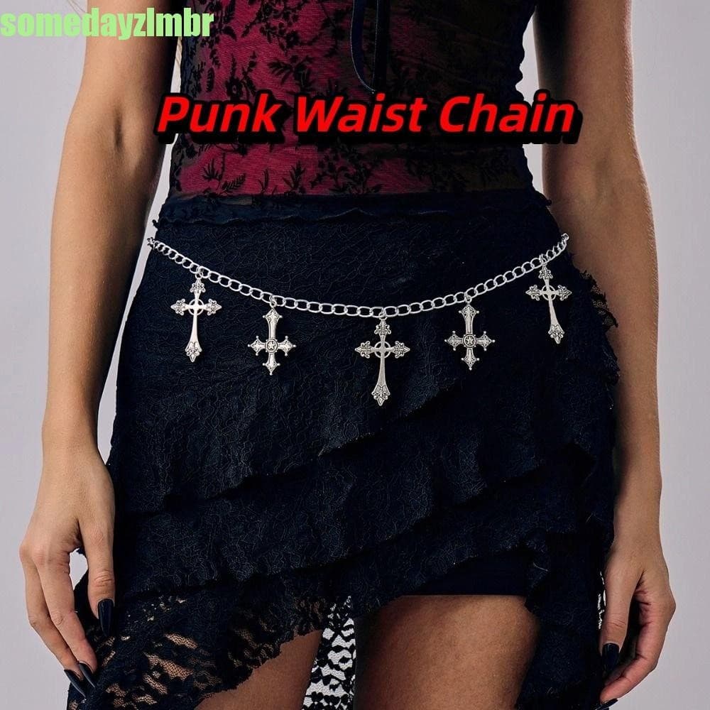 SOMEDAYZL0M Corrente De Cintura Punk , Cruzada Vintage Y2K Corpo Multicamadas Com Pingente Cruzado