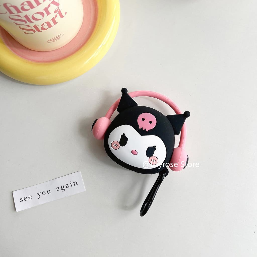 Capa protetora para Samsung Galaxy Buds Pro 2, versão fofa Kuromi em preto e rosa, vem com capa de silicone macia para f