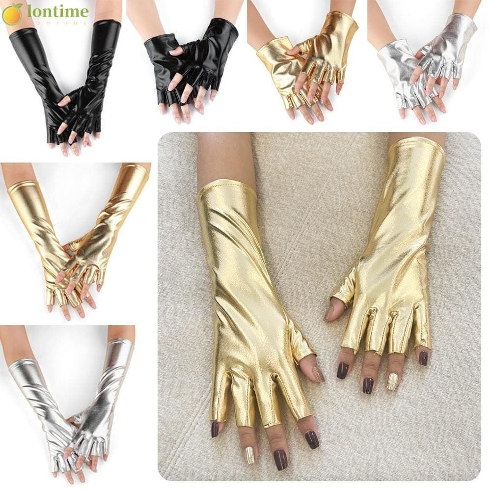 Luvas De Meio Dedo LONTIME , Couro PU Brilhante De Imitação Desempenho Estilo Punk