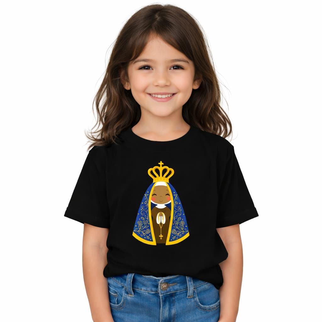 Camiseta Infantil Nossa Senhora Aparecida Feminina Fé para crianças 100% Algodão Envio Imediato