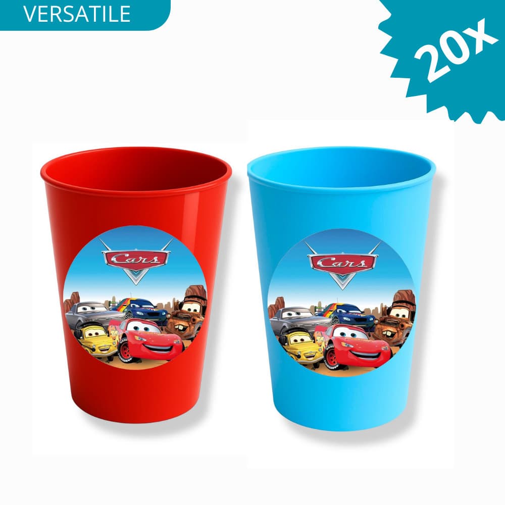 10-20-30 Copos de Plástico 380ml Adesivados Carros Relâmpago Crianças Festas Lembrancinhas