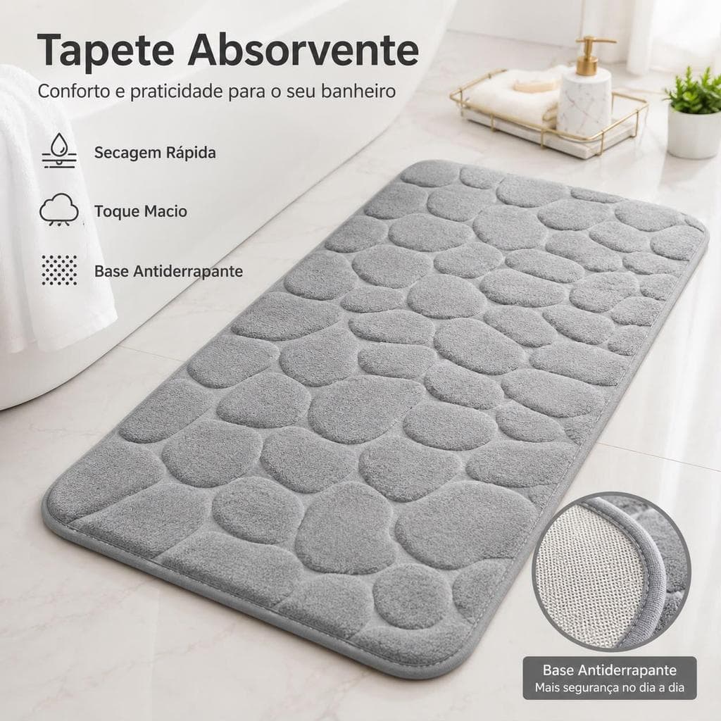 Tapete Absorvente para Banheiro Antiderrapante Secagem Rápida Super Macio
