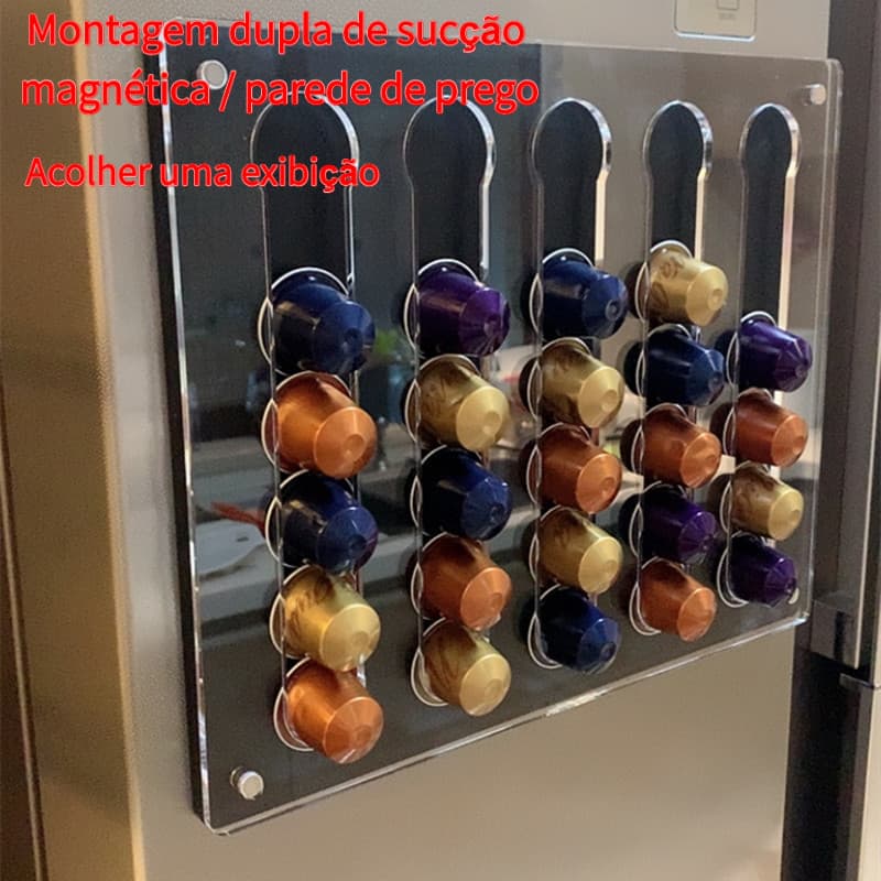Rack de armazenamento de cápsulas de café acrílico montado na parede Rack de exibição de cápsulas domésticas comerciais