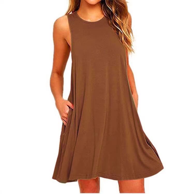 Commuter bolso saia combinar férias sem mangas vestido temperamento cor sólida capa feminina simples cem colete solto ca