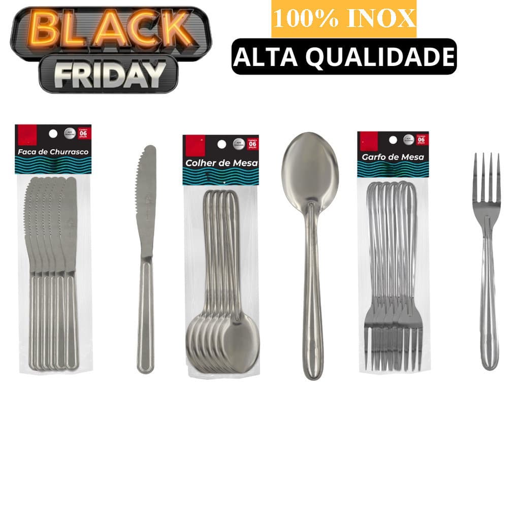 Kit 6 Talheres Inox (Garfo/Faca/Colher) - Monte seu Faqueiro