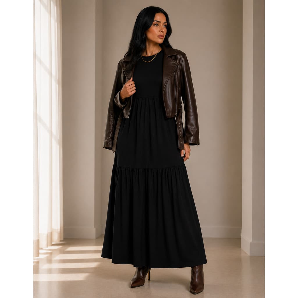 Vestido Feminino Liso Elegante Longo Malha Leve Confortável Várias Cores Primavera Verão - 502