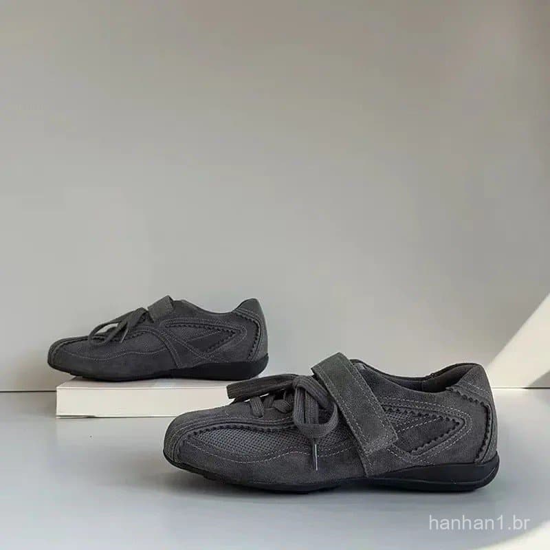 Tênis Femininos Vulcanizados de Sola Plana com Cadarço e Fecho de Velcro, Tênis de Lazer Femininos, Primavera-Outono 202